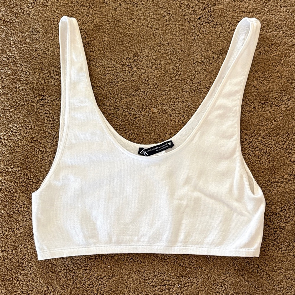 Zara Cream Ribbed Sleeveless Top